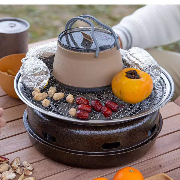 Blue 1L Collapsible Camping Kettle Food Grade Silicone Body With 304 Stainless Steel Base Compatible Induction & Gas Stoves Camping Kettles