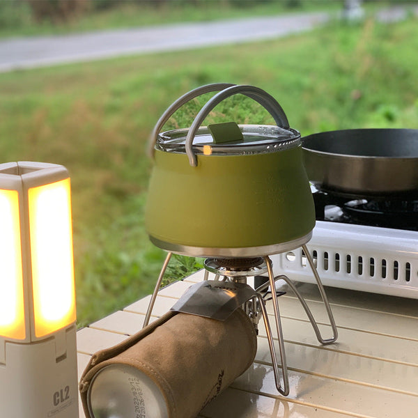 Blue 1L Collapsible Camping Kettle Food Grade Silicone Body With 304 Stainless Steel Base Compatible Induction & Gas Stoves Camping Kettles