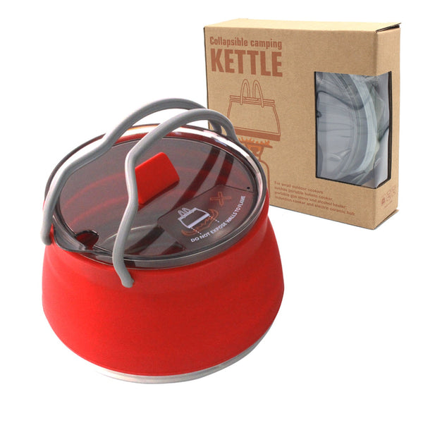 Khaki 1L Collapsible Camping Kettle Food Grade Silicone Body With 304 Stainless Steel Base Compatible Induction & Gas Stoves Camping Kettles