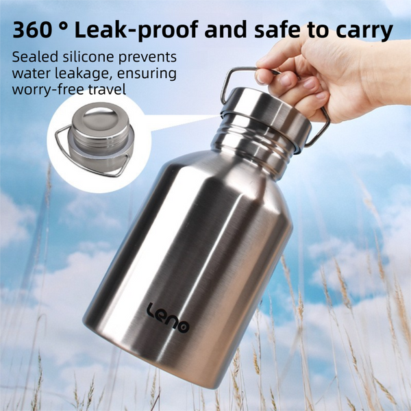 2L Large Capacity Outdoor Sports Adventure Water Bottle Food Grade 304 Stainless Steel With Portable Handle & 4.5Cm Narrow Mouth Water Bottles & Vacuu
