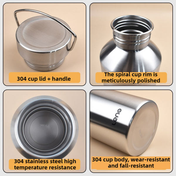 2L Large Capacity Outdoor Sports Adventure Water Bottle Food Grade 304 Stainless Steel With Portable Handle & 4.5Cm Narrow Mouth Water Bottles & Vacuu