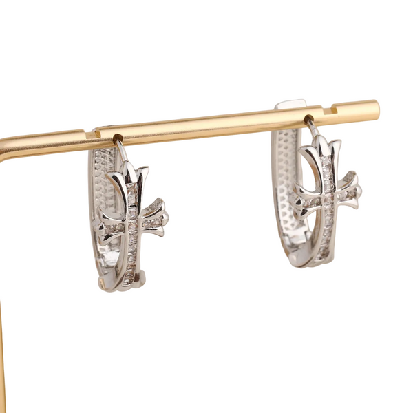 1 Pair Gold Sparkling Iced Out Rhinestone Cross Hoop Punk Elegance Buckle For Women Earrings