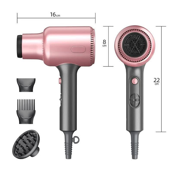 Pink Silent Hair Dryer With 3 Heat/Speed Settings And Accessories High Power Blow 3M Long Cord & 8Cm Wide Outlet Hair Dryers