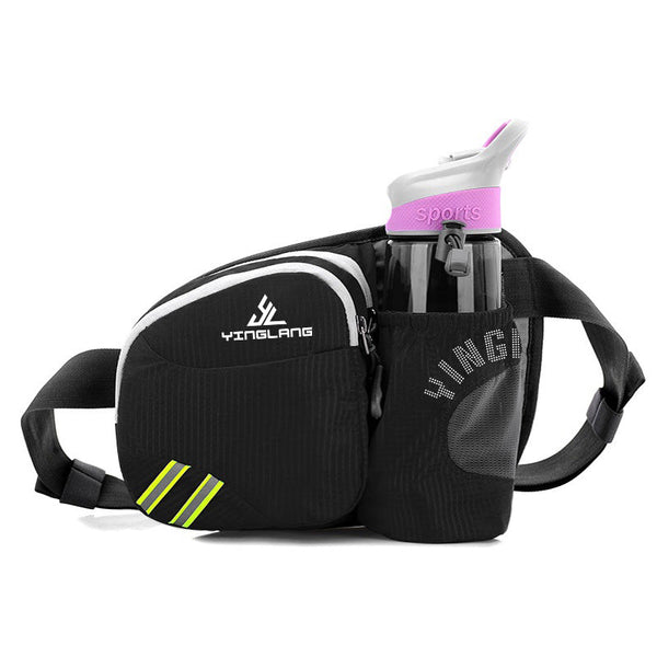 Black Lightweight Running Waist Pack With Stable Bottle Holder Multi Functional Nylon Sports Fanny For Marathon Hiking Cycling & Climbing Waist Packs
