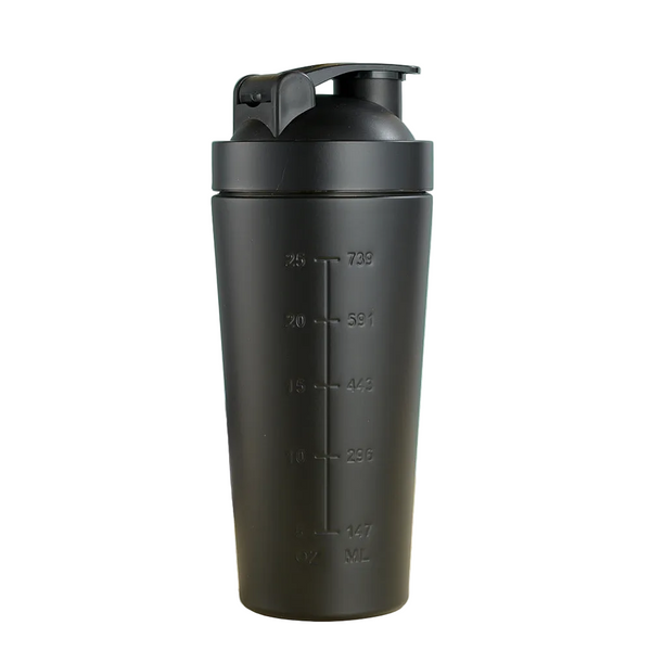 Black 750Ml Premium Stainless Steel Protein Shaker Bottle Bpa Free Metal Mixer Cup With Scale For Gym Fitness & Meal Replacement Shake Bottles & Mixer