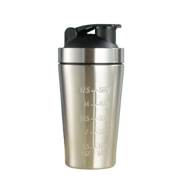 Sliver 500Ml Premium Stainless Steel Protein Shaker Bottle Bpa Free Metal Mixer Cup With Scale For Gym Fitness & Meal Replacement Shake Bottles & Mixe