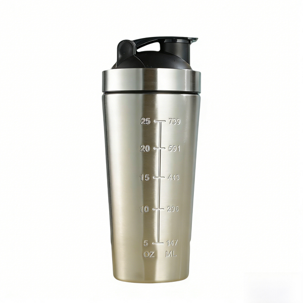Sliver 750Ml Premium Stainless Steel Protein Shaker Bottle Bpa Free Metal Mixer Cup With Scale For Gym Fitness & Meal Replacement Shake Bottles & Mixe