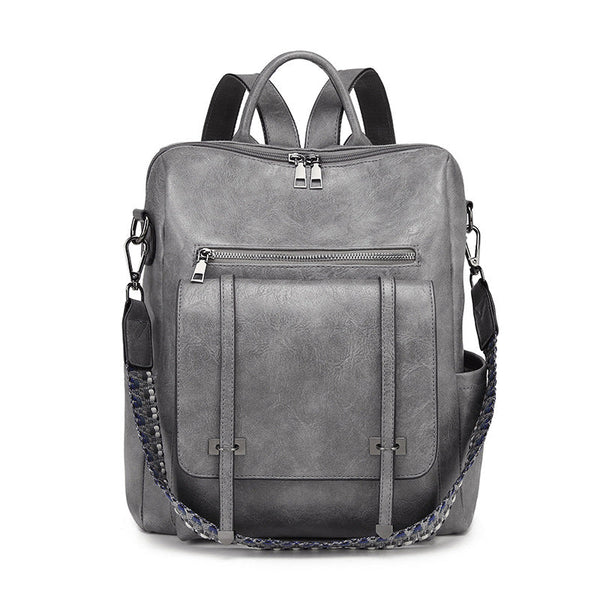 Grey Retro Soft Pu Leather Backpack For Women Water Resistant Large Capacity Travel Rucksack With Dual Detachable Straps Women Backpacks