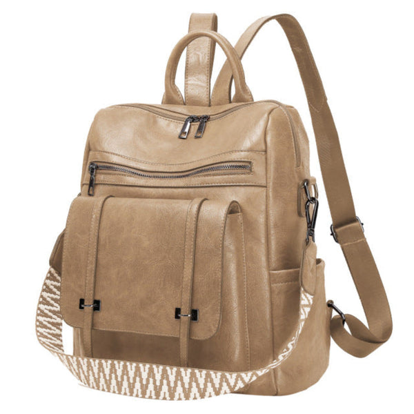 Khaki Retro Soft Pu Leather Backpack For Women Water Resistant Large Capacity Travel Rucksack With Dual Detachable Straps Women Backpacks