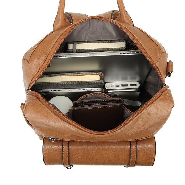Khaki Retro Soft Pu Leather Backpack For Women Water Resistant Large Capacity Travel Rucksack With Dual Detachable Straps Women Backpacks