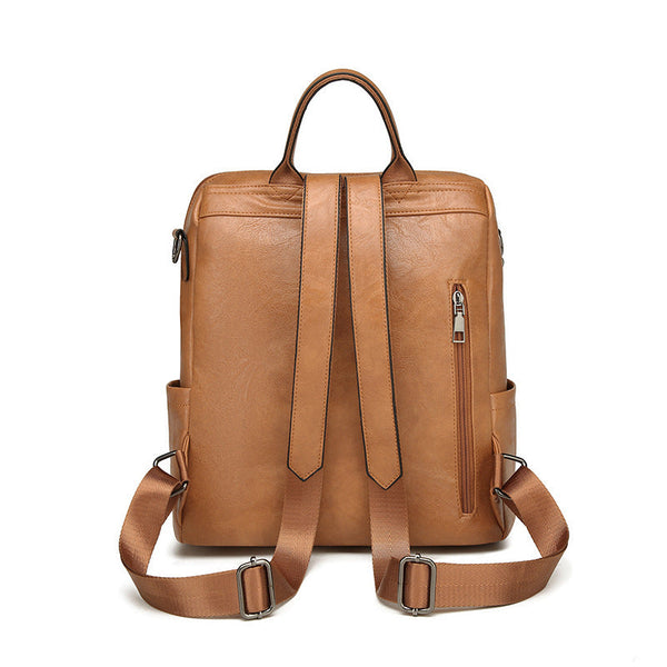 Khaki Retro Soft Pu Leather Backpack For Women Water Resistant Large Capacity Travel Rucksack With Dual Detachable Straps Women Backpacks