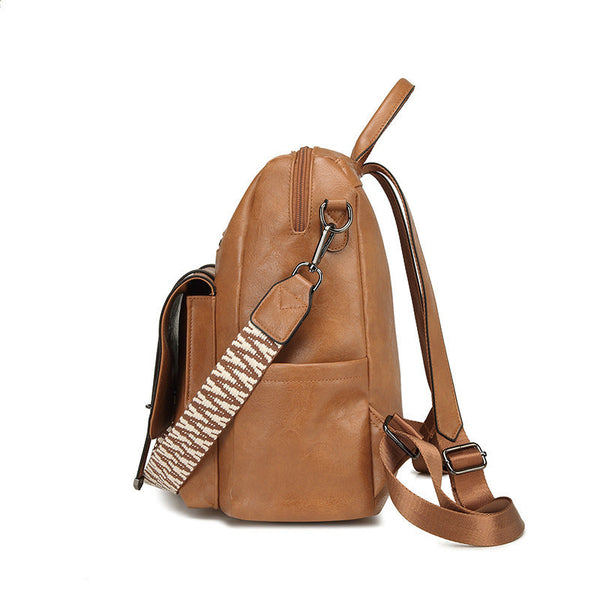 Khaki Retro Soft Pu Leather Backpack For Women Water Resistant Large Capacity Travel Rucksack With Dual Detachable Straps Women Backpacks