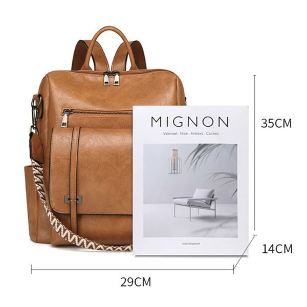 Khaki Retro Soft Pu Leather Backpack For Women Water Resistant Large Capacity Travel Rucksack With Dual Detachable Straps Women Backpacks
