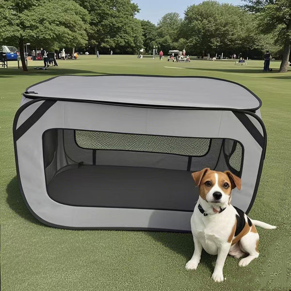 Grey Instant Pop Up Foldable 4 Sided Pet Playpen & Car Crate Breathable Scratch Resistant Travel Kennel For Dogs Cats (Open 92 X 52 Cm Folded 34 Cm) B