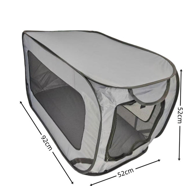 Grey Instant Pop Up Foldable 4 Sided Pet Playpen & Car Crate Breathable Scratch Resistant Travel Kennel For Dogs Cats (Open 92 X 52 Cm Folded 34 Cm) B