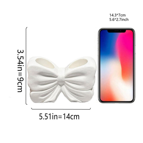White Chic Bowknot 2 Slot Toothbrush Holder Resin Retro Cute Desktop Decorative Stand Tumblers & Toothbrush Holders