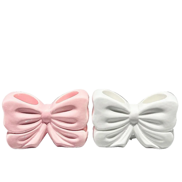 2 Pack Pink & White Chic Bowknot Slot Toothbrush Holder Resin Retro Cute Desktop Decorative Stand Tumblers & Toothbrush Holders