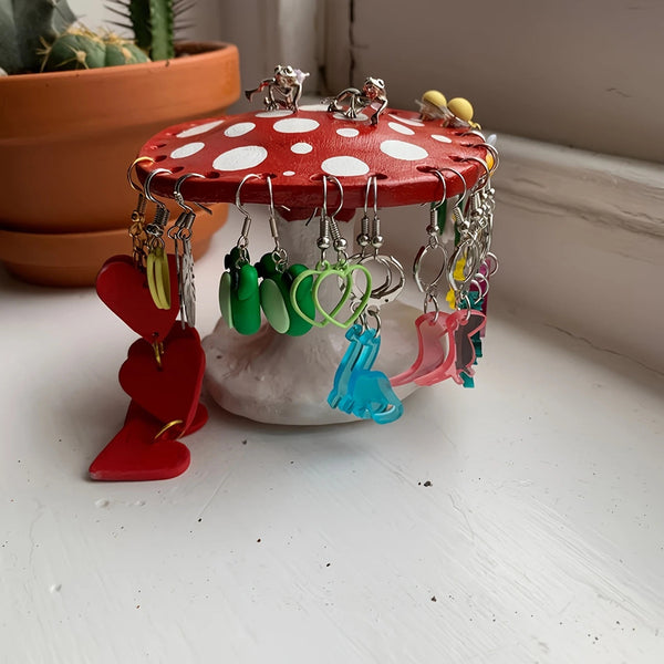 Whimsical Mushroom Earring Holder Unique Forest Themed Resin Jewelry Organizer Vanity & Dresser Jewellery Holders & Organisers