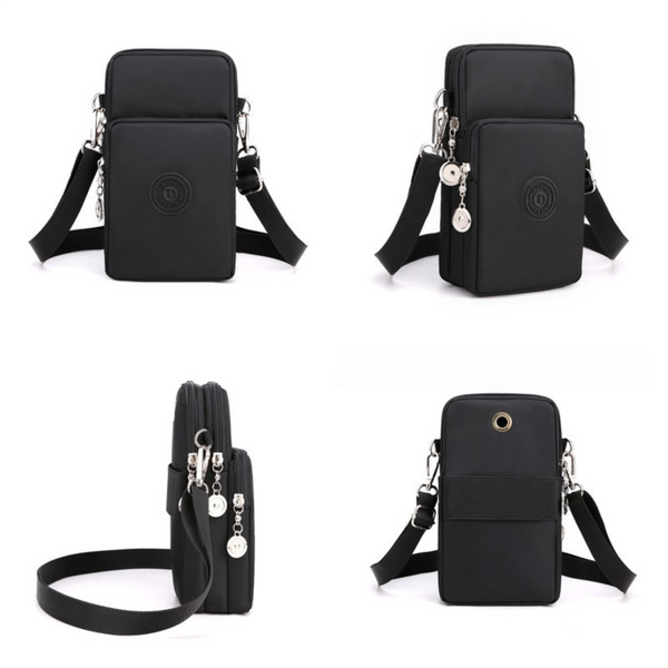 Khaki 3 Layer Waterproof Nylon Vertical Crossbody Phone Bag Lightweight Purse With Headphone Jack & Adjustable Strap Bags