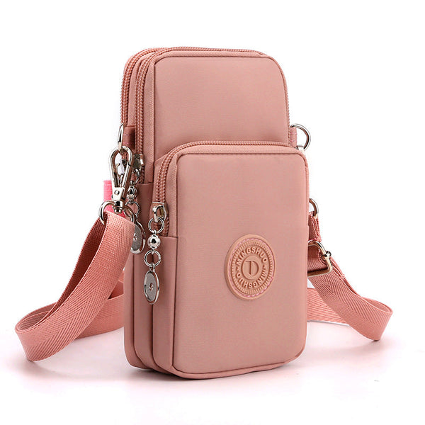 Khaki 3 Layer Waterproof Nylon Vertical Crossbody Phone Bag Lightweight Purse With Headphone Jack & Adjustable Strap Bags