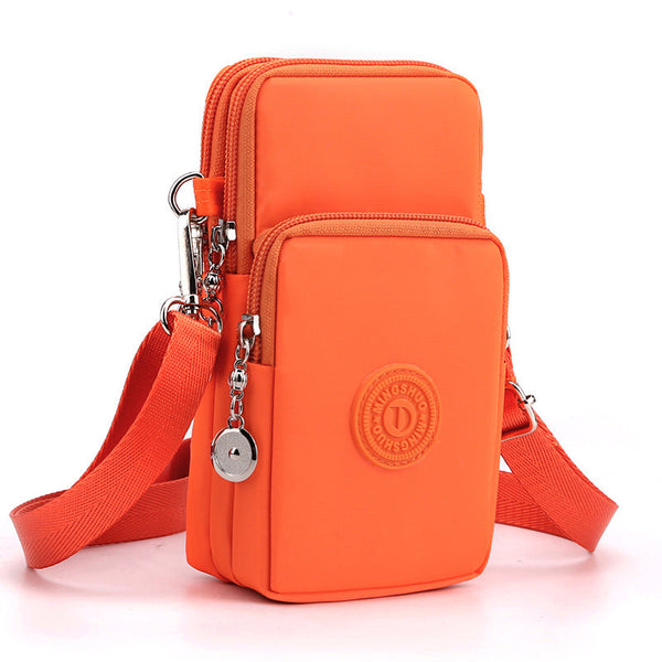 Khaki 3 Layer Waterproof Nylon Vertical Crossbody Phone Bag Lightweight Purse With Headphone Jack & Adjustable Strap Bags