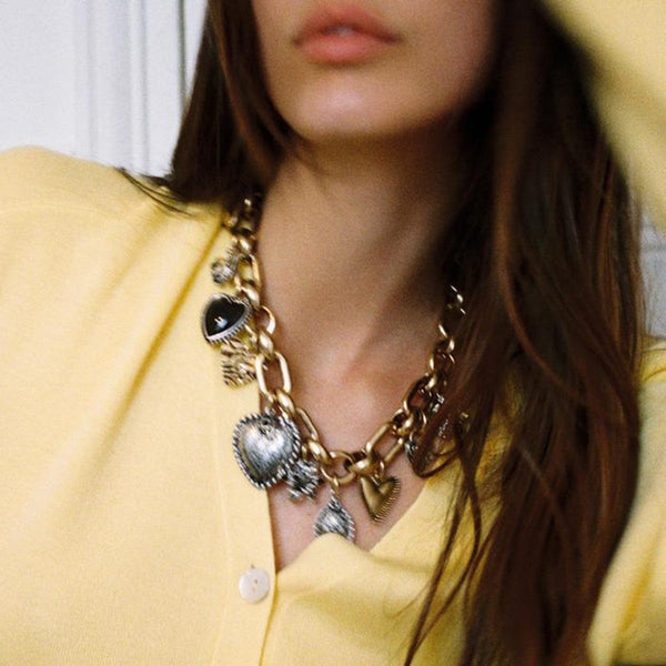 And American Statement Exaggerated Heart & Floral Rhinestone Necklace Retro Chunky Clavicle Chain (Sliver) Necklaces & Pendants