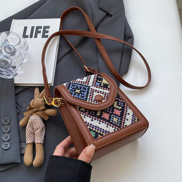Black Boho Chic Pu Leather Crossbody Phone Purse With Cute Rabbit Pendant Stylish Multi Functional Compact Square Bag Women's Bags & Handbags