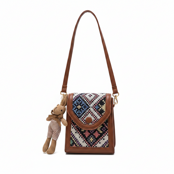 Black Boho Chic Pu Leather Crossbody Phone Purse With Cute Rabbit Pendant Stylish Multi Functional Compact Square Bag Women's Bags & Handbags
