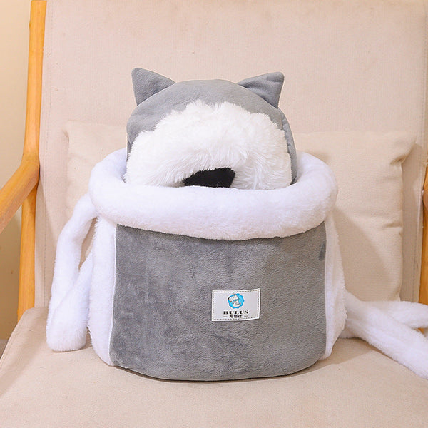 Grey 2 In 1 Ultra Soft Plush Pet Carrier & Mobile Bed Portable Lightweight Cute Cat Ear Design Travel Cabin (L 33 X 25 27Cm) Pet Transport