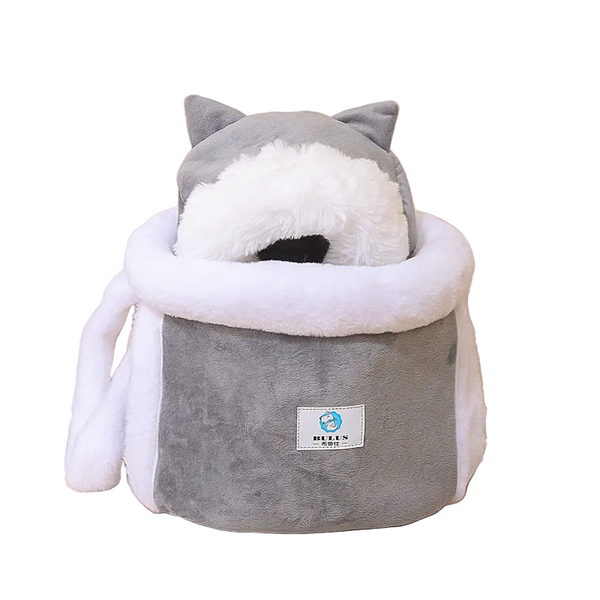 Grey 2 In 1 Ultra Soft Plush Pet Carrier & Mobile Bed Portable Lightweight Cute Cat Ear Design Travel Cabin (L 33 X 25 27Cm) Pet Transport