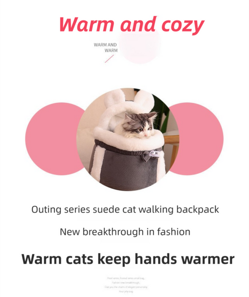 Grey 2 In 1 Ultra Soft Plush Pet Carrier & Mobile Bed Portable Lightweight Cute Cat Ear Design Travel Cabin (L 33 X 25 27Cm) Pet Transport