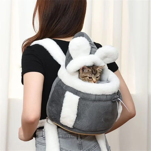 Grey 2 In 1 Ultra Soft Plush Pet Carrier & Mobile Bed Portable Lightweight Cute Cat Ear Design Travel Cabin (L 33 X 25 27Cm) Pet Transport
