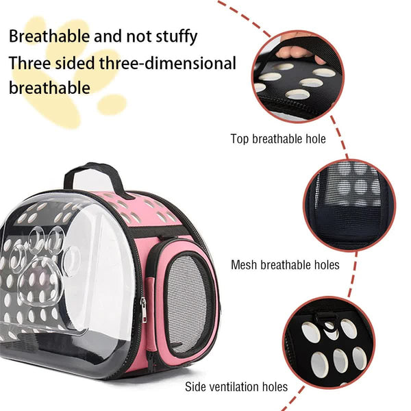 Grey Foldable Breathable Pet Carrier With Panoramic Window & Strap Eva Lychee Leather Crossbody Travel Bag (S 35 X 20 22Cm) Pet Transport