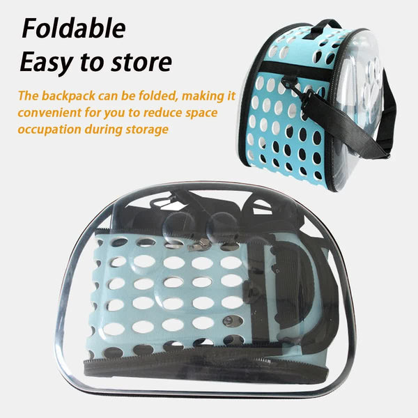 Grey Foldable Breathable Pet Carrier With Panoramic Window & Strap Eva Lychee Leather Crossbody Travel Bag (S 35 X 20 22Cm) Pet Transport