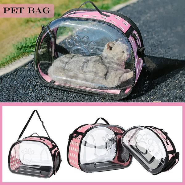 Grey Foldable Breathable Pet Carrier With Panoramic Window & Strap Eva Lychee Leather Crossbody Travel Bag (L 42 X 33 28.5Cm) Pet Transport
