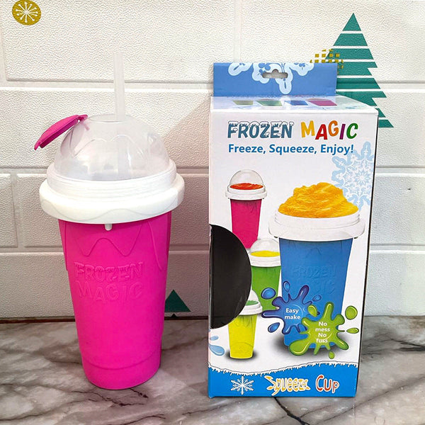Pink Instant Diy Slushie Squeeze Maker Cup Food Grade Silicone Double Layer Cooling Smoothie With 2 1 Straw & Spoon Slushie Makers