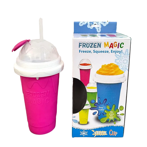 Pink Instant Diy Slushie Squeeze Maker Cup Food Grade Silicone Double Layer Cooling Smoothie With 2 1 Straw & Spoon Slushie Makers