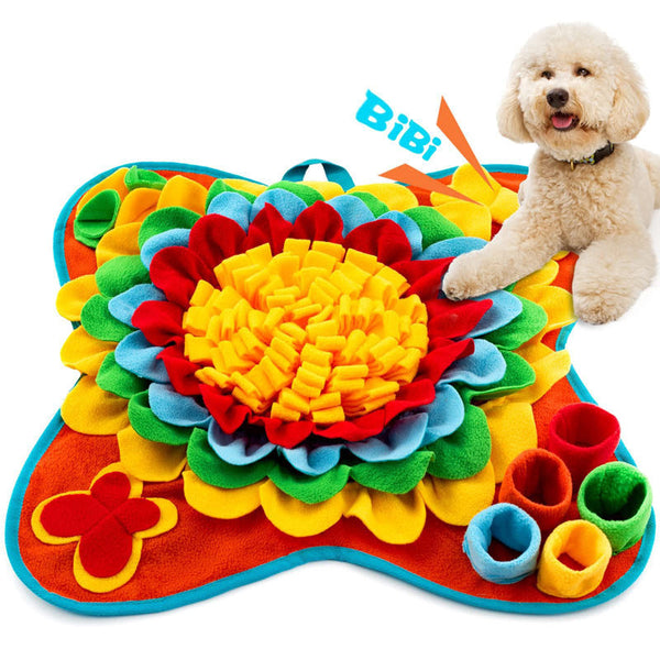 Red 50X50cm Soft Dog Sniffing Mat With Colorful Floral & Bone Pet Stress Relief Slow Feeding Enrichment Blanket Dog Snuffle Mats