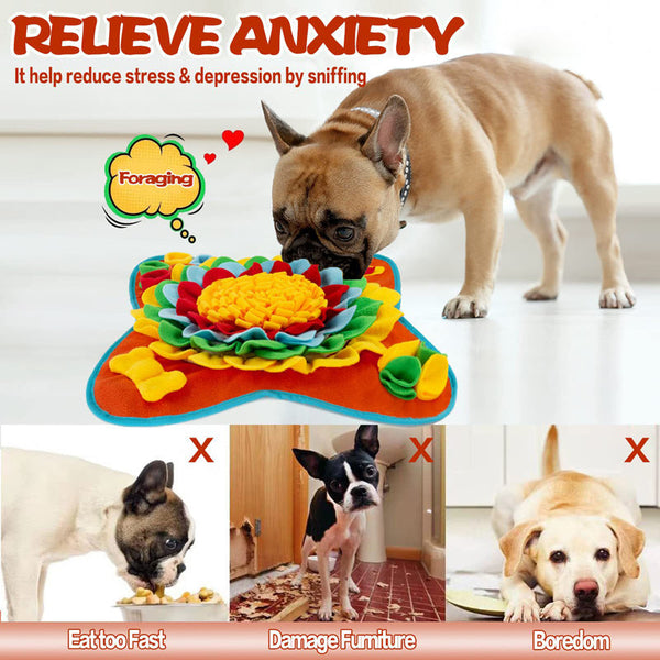 Red 50X50cm Soft Dog Sniffing Mat With Colorful Floral & Bone Pet Stress Relief Slow Feeding Enrichment Blanket Dog Snuffle Mats