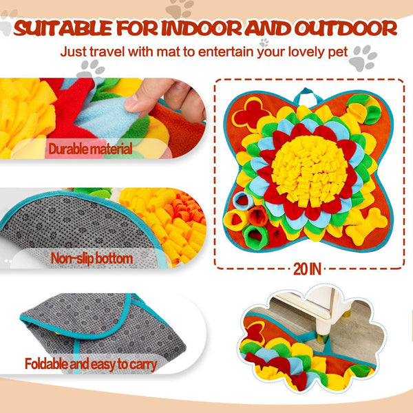 Red 50X50cm Soft Dog Sniffing Mat With Colorful Floral & Bone Pet Stress Relief Slow Feeding Enrichment Blanket Dog Snuffle Mats