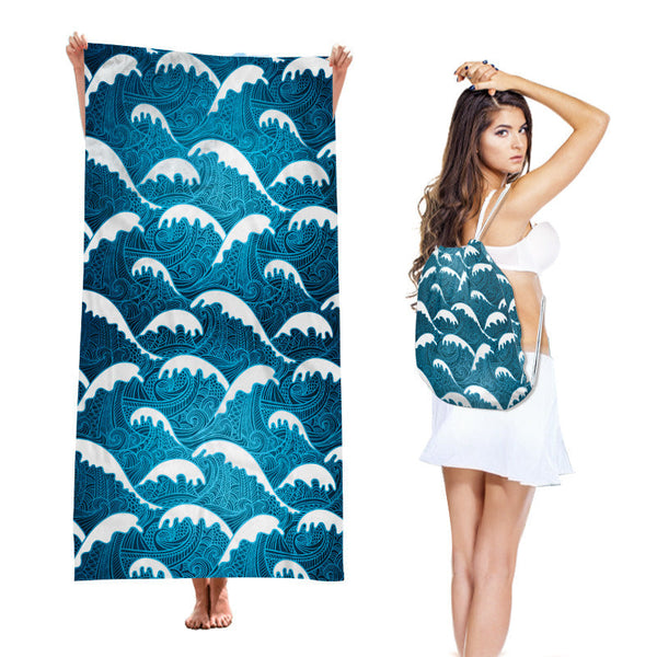 2 In 1 Integrated Quick Dry Beach Towel Backpack Style Foldable Microfiber Sand Free Unfolded 75 X 150Cm / Folded 40 45Cm Towels & Washcloths