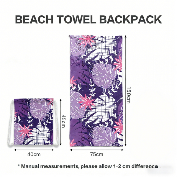 2 In 1 Integrated Quick Dry Beach Towel Backpack Style Foldable Microfiber Sand Free Unfolded 75 X 150Cm / Folded 40 45Cm Towels & Washcloths