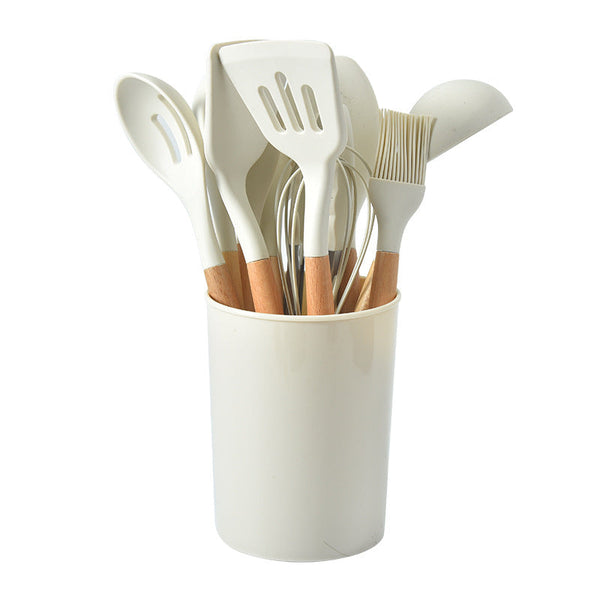 12 Piece Black Heat Resistant Silicone With Wooden Handles And Box Non Stick Scratch Free Kitchen Tool Cooking Utensils