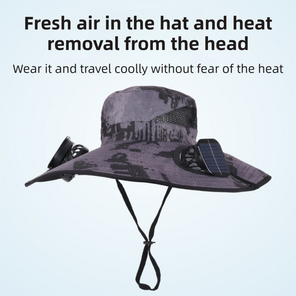 Khaki Dual Turbo Fan Sun Hat With Square Solar Panel & Typec Interface Waterproof 14Cm Wide Brim Cooling For Outdoor Fishing Hiking Camping Hats & Hea