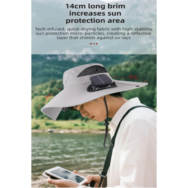 Camouflage Green Dual Turbo Fan Sun Hat With Round Solar Panel & Typec Interface Waterproof 14Cm Wide Brim Cooling For Outdoor Fishing Hiking Camping