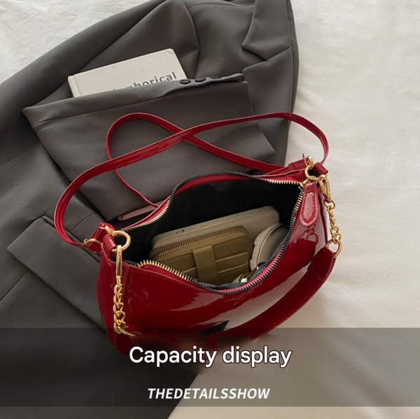 White Chic Glossy Pu Leather Underarm Bag & Crossbody Purse With Cherry Charm Versatile Handbag For Women Women's Bags & Handbags