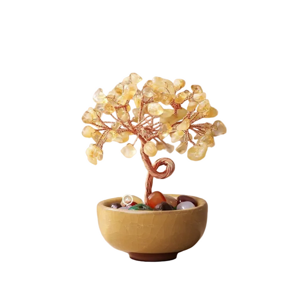 Natural Yellow Crystal Money Tree With Agate Basin & Adjustable Wire Branches Desktop Feng Shui Decor For Wealth And Prosperity Artificial Plants