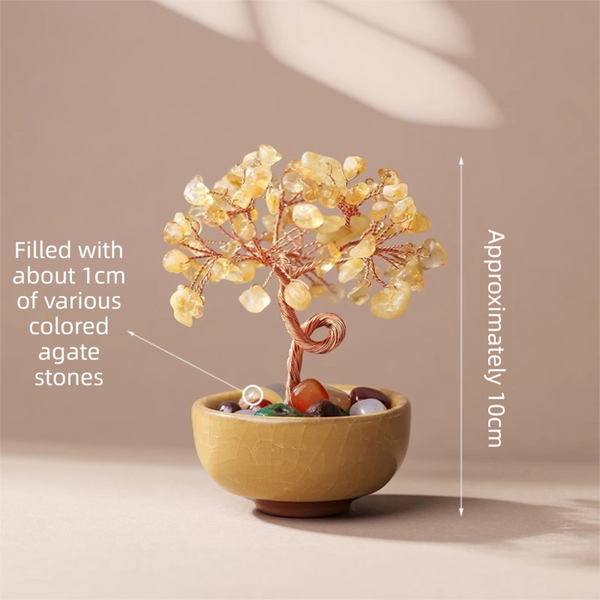 Natural Yellow Crystal Money Tree With Agate Basin & Adjustable Wire Branches Desktop Feng Shui Decor For Wealth And Prosperity Artificial Plants