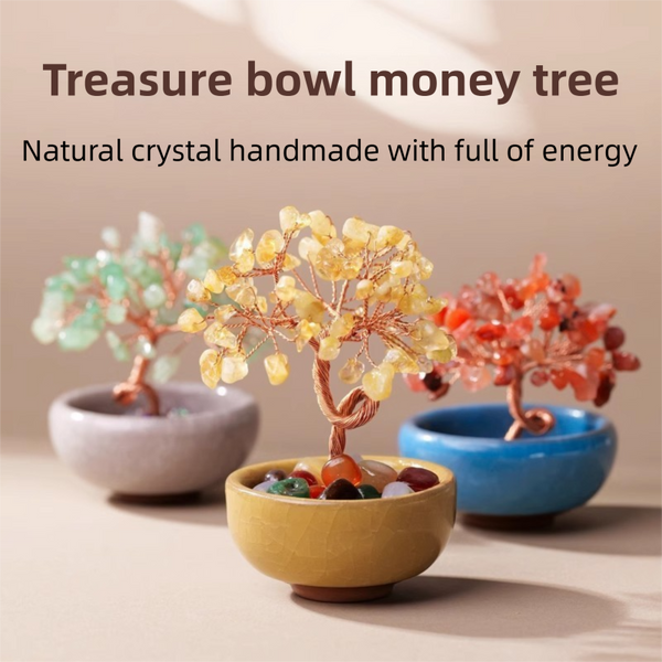 Natural Yellow Crystal Money Tree With Agate Basin & Adjustable Wire Branches Desktop Feng Shui Decor For Wealth And Prosperity Artificial Plants