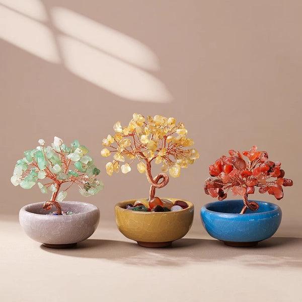 Natural Yellow Crystal Money Tree With Agate Basin & Adjustable Wire Branches Desktop Feng Shui Decor For Wealth And Prosperity Artificial Plants
